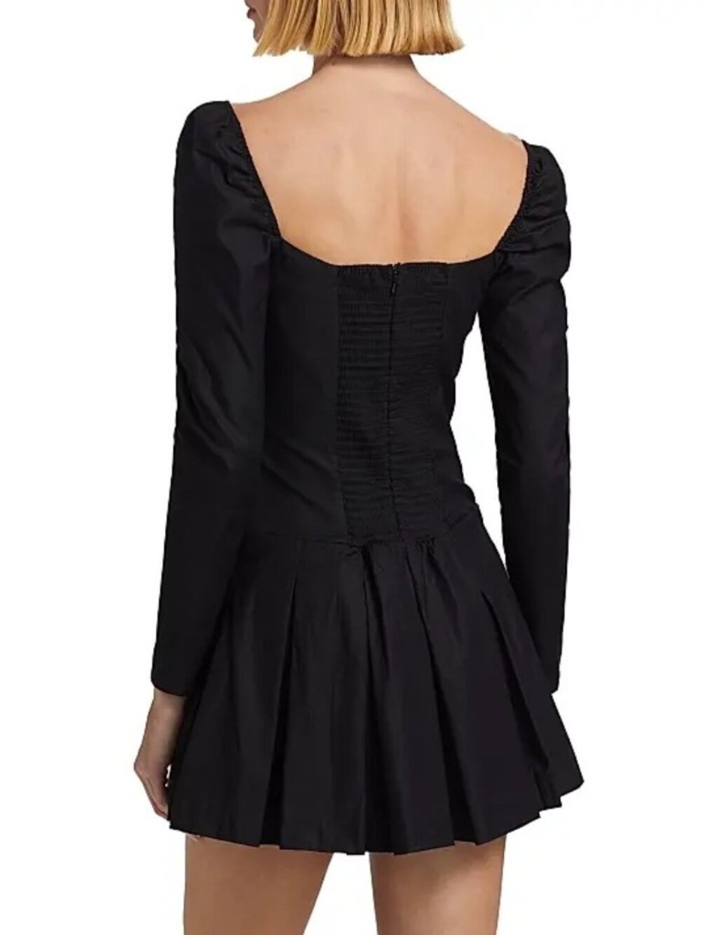Reformation Dress Size 6 Mini Luella Poplin Long Sleeve Black Pleated Square Nec - Picture 4 of 14